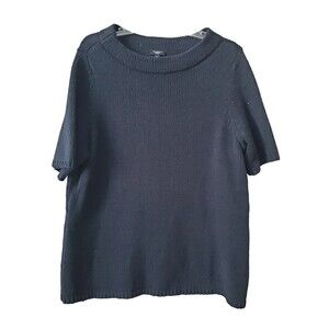 Talbots Woman Black Cotton Blend Short Sleeve Pullover Sweater Size 1X